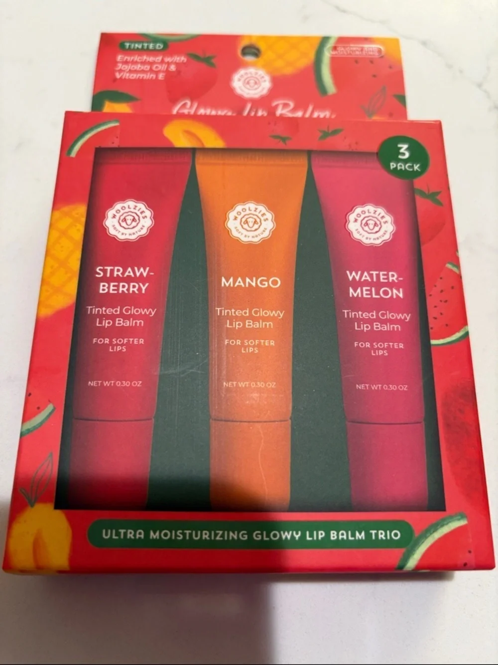 Glossy Lip Balm Trio — Strawberry, Mango & Watermelon Tinted Lip Balms